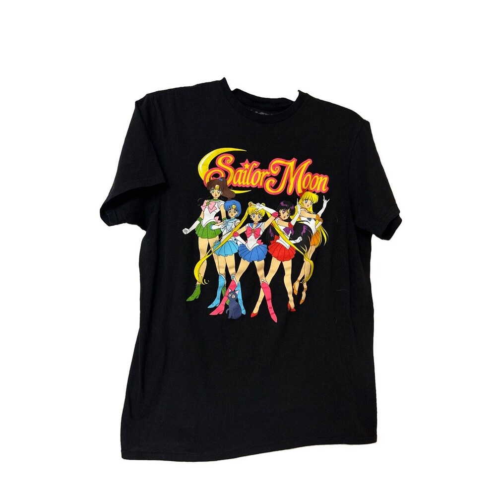 Sailor Moon Men's Black Graphic Logo Crew Neck Short Sleeve T-Shirt Size M